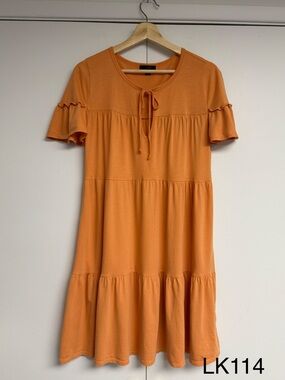 J.Crew Broken-In Jersey Tiered Mini Dress Orange Sherbet Small BG209